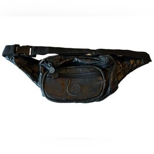 Vintage Black Leather 1980s Hiking Hip Fanny Pack MINTY Unisex OS
